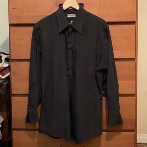 Van Heusen black fitted dress shirt **wrinkle free** polyester and cotton blend